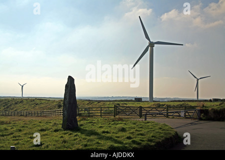 Wind turbines at Delabole Wind Farm Cornwall UK Stock Photo