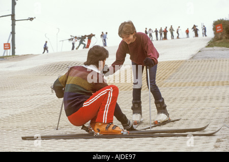 Teaching skiing to a child dry ski slope Cardiff South Wales Stock Photo