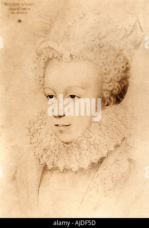 Margaret of Valois, 1553 -1615. Queen consort of Navarre and France by marriage to Henry III of Navarre (later Henry IV of France). Seen here aged 20. Stock Photo