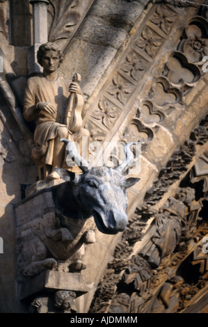 Reims France Reims Cathedral West Front Gargoyle Stag Stock Photo