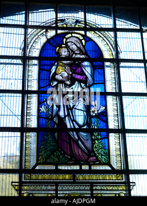 Stained Glass Window of Madonna and Child Holy Trinity Church Clapham Common London England Stock Photo