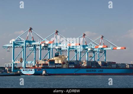 Containers Being Loaded onto Maersk Sealand Container Ship in Port Elizabeth New Jersey in Newark Harbor.