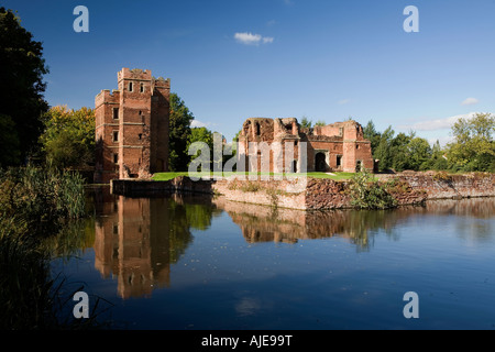 View across the moat of this c 1480 fortified remains KIrby Muxloe castle Leicestershire Stock Photo