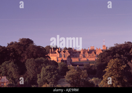 A distant view of Rockingham Castle Northamptonshire in summer at first light. Stock Photo