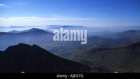 Panoramic view over Y Lliwedd towards Glaslyn estuary and southern Snowdonia Gwynedd North Wales UK Stock Photo