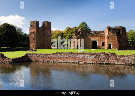 View across the moat of this c 1480 fortified remains Kirby Muxloe castle Leicestershire Stock Photo