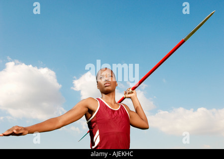 Athlete with javelin, half length Stock Photo