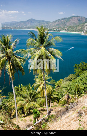 Palm view Kata and left Karon beaches from view point near Nai Han Bay Phuket Thailand Stock Photo