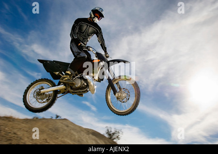 Motocross racer in mid-air Stock Photo