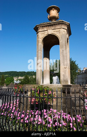 Summer Flowers around the Fountain by Stefano Vallerio Pieroni at Terrace Walk in Bath City Centre Somerset England Stock Photo