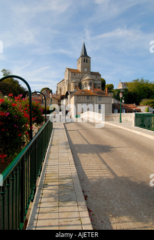 River bridge and church of Notre Dame, Montmorillon, Vienne, France. Stock Photo