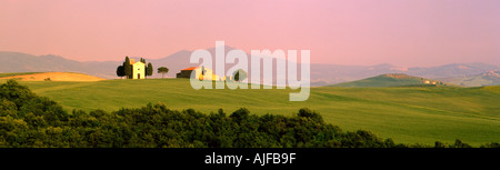 Tuscan church at dawn Tuscan landscape Stock Photo