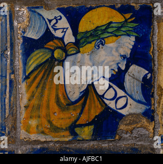 Encaustic tile from the Chapel at The Vyne Hampshire depicting a Roman Emperor Made in Antwerp in the sixteenth century Stock Photo