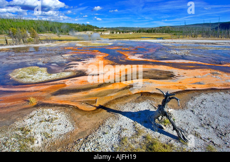 Colorful geyser flow at Yellowstone National Park Stock Photo