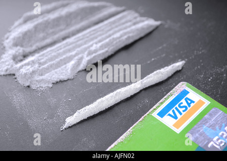 a line of cocaine and a credit card Stock Photo