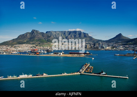 Aerial view of Table Bay working harbour Stock Photo