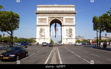 France Ile De France Paris Road Traffic On The Champs Elysees Leading To The Arc De Triomphe In Place Charles De Gaulle Stock Photo