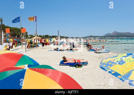 Beach, Puerto de Alcudia, North Coast, Mallorca, Spain Stock Photo