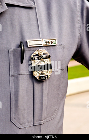 Close up of a shield of a State Highway Patrol officer in Coumbus Ohio OH Stock Photo