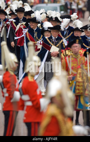 Knights during the Order of the Garter Procession outside St George's Chapel Windsor Castle Stock Photo