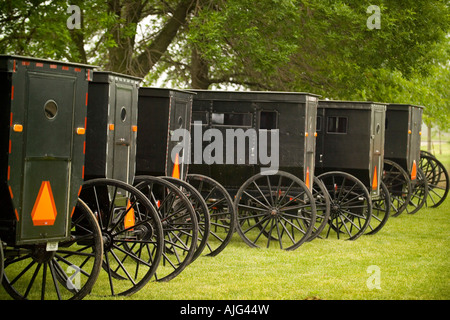 Amish buggies parked at a farm near Arthur Illinois Stock Photo