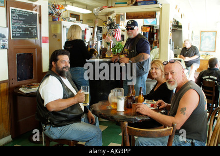 Bikers meet inside the Walker Cafe at Fermin Point in San Pedro California USA Stock Photo