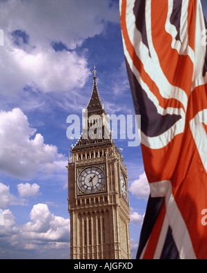GB - LONDON:  Big Ben (Elizabeth Tower) with Union Jack Stock Photo