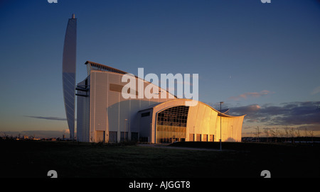 Crossness Sewage Sludge Incinerator Plant in evening light, Thamesmead, Kent, England, UK Stock Photo