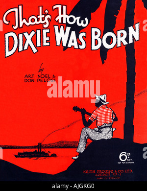 Thats How Dixie Was born, Music sheet cover for a 1936 song, composing as Old Man River rolls on by Stock Photo