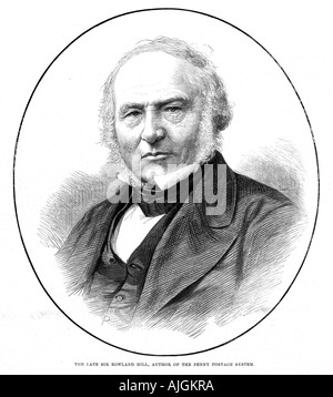 Sir Rowland Hill, 1879 obituary portrait of the Victorian founder of the penny post in 1840 Stock Photo