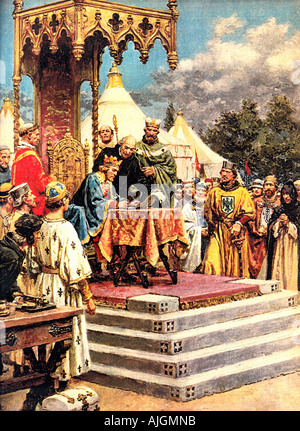 King John signing the Magna Carta in Runnymede in 1215. Comic history ...