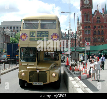 Golden Jubilee Routemaster bus at Kings Cross Station on Route 73 Stock Photo