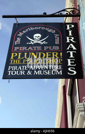 Sign for the Pirates Pub at Nassau Museum in downtown Nassau Bahamas Caribbean Stock Photo