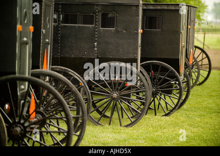 Amish buggies parked at a farm near Arthur Illinois Stock Photo