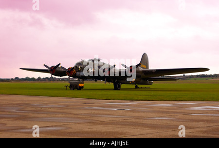 B17G Flying Fortress Bomber Sally B at sunset at Duxford Air Museum UK Stock Photo