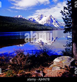 Stanley Lake and Mount McGowan in the Sawtooth National Recreation Area of Idaho Stock Photo