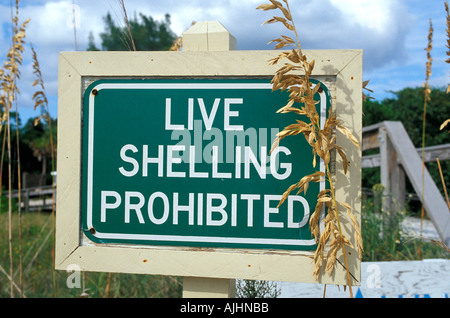 Florida FL Sanibel Captiva Islands Live Shelling Prohibited Sign conservation ecology Stock Photo