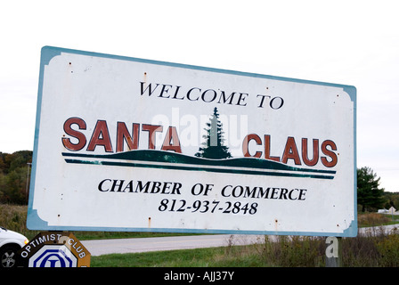 Welcome to Santa Claus sign Indiana USA Stock Photo