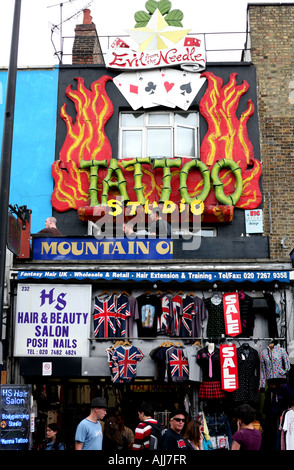 Tattoo studio and shops in Camden High Street London Stock Photo