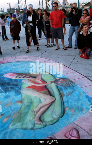 A Julian Beever pavement artists chalk drawing at Redondo Beach Pier California USA Stock Photo