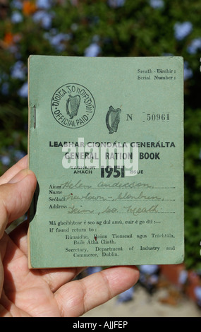 Front Cover of an Irish General Ration Book Dated 1951 Issued by the Department of Industry and Commerce in Dublin Stock Photo