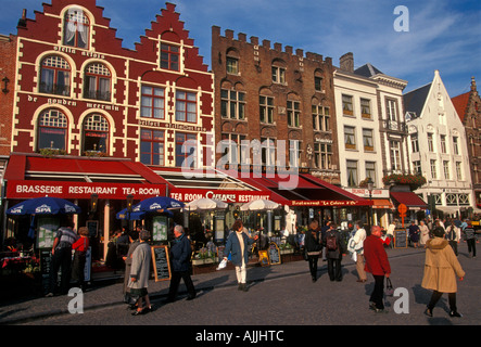 Belgians, Belgian people, tourists, restaurants, Markt, Market Square, city of Brugge, West Flanders Province, Belgium Stock Photo