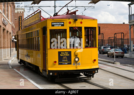 Tampa Florida historic Latin, Spanish Cuban district Ybor City TECO Line electric trolley streetcar to Convention Center Stock Photo