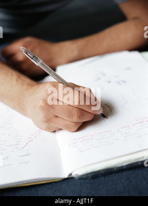Teenage boy doing homework Stock Photo