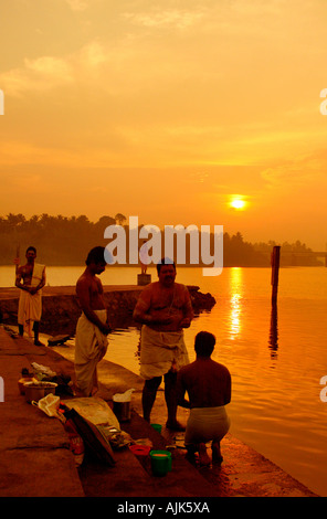 The traditional Hindu rituals associated with the auspicious day dedicated to the departed souls, Kerala Stock Photo