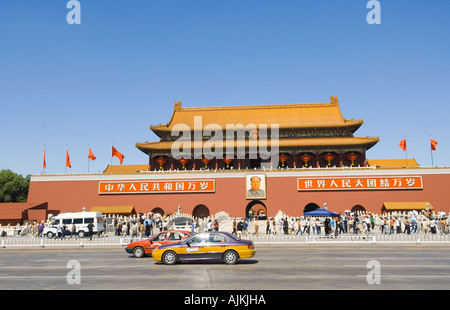 Cars on Chang an Avenue in front of Gate of Heavenly Peace Stock Photo