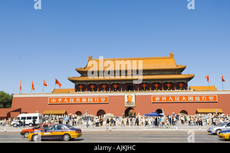 Cars on Chang an Avenue in front of Gate of Heavenly Peace Stock Photo