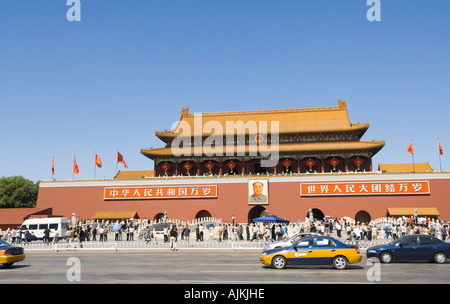 Cars on Chang an Avenue in front of Gate of Heavenly Peace Stock Photo