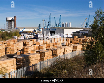 Imported timber at Goole docks Goole East Yorkshire UK Stock Photo