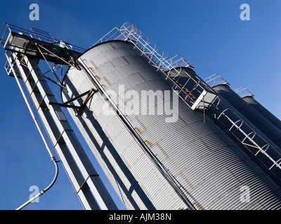 Large metal Grain silos at the docks in Goole East Yorkshire UK Stock Photo